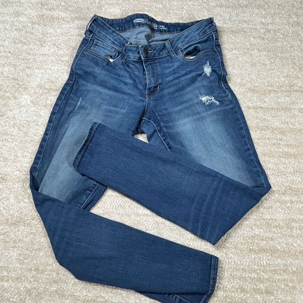 Old Navy RockStar Jeans Womens 10 Low Rise Distressed Medium Blue Skinny Stretch